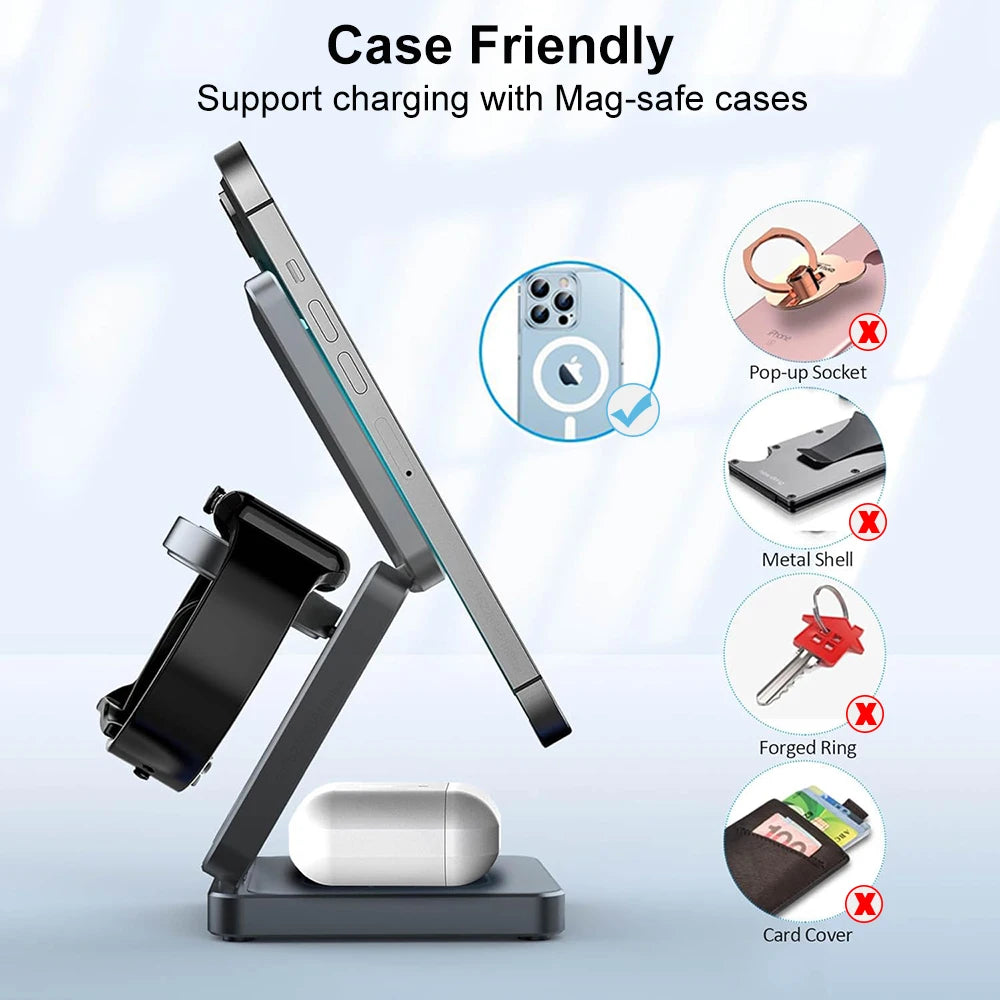 3 in 1 Wireless Charger for Iphone 16 15 Pro 14 13 12 Apple Watch Airpods Magsafe Iphone Charger Stand Fast Wireless Charging