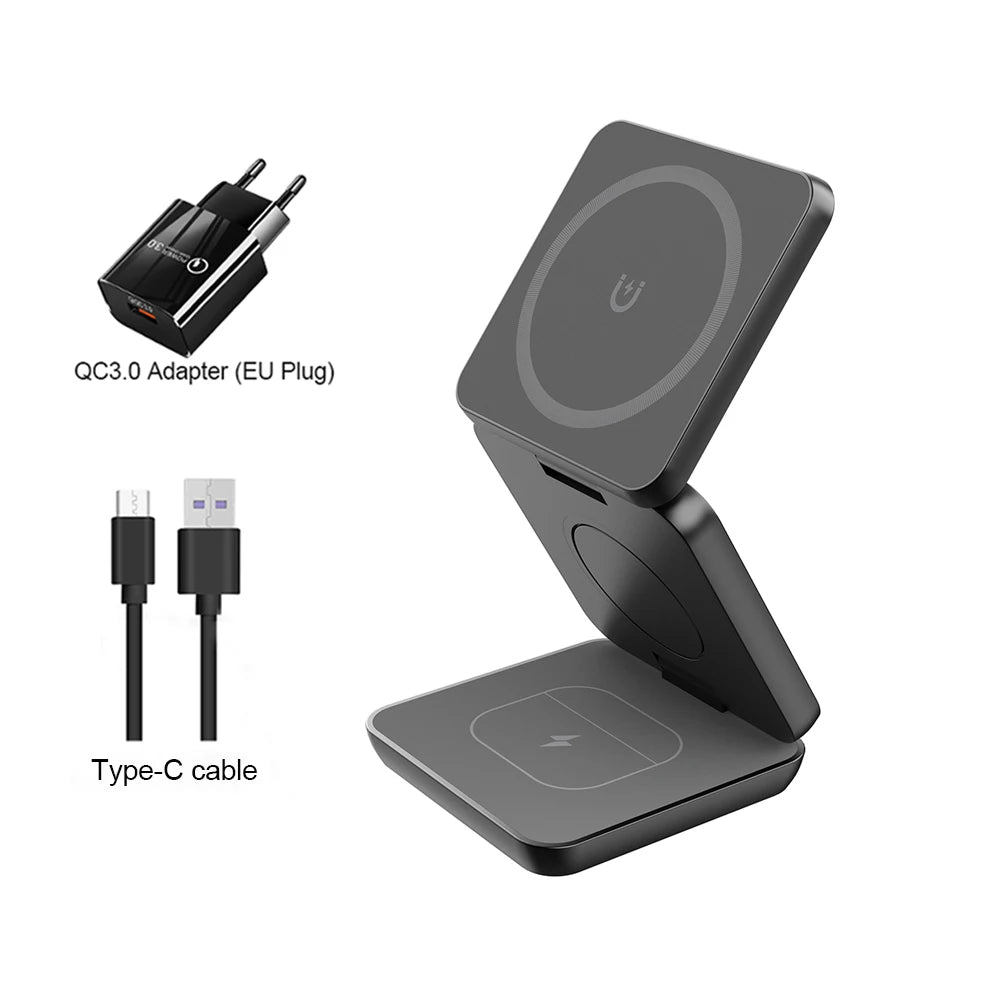 3 in 1 Wireless Charger for Iphone 16 15 Pro 14 13 12 Apple Watch Airpods Magsafe Iphone Charger Stand Fast Wireless Charging