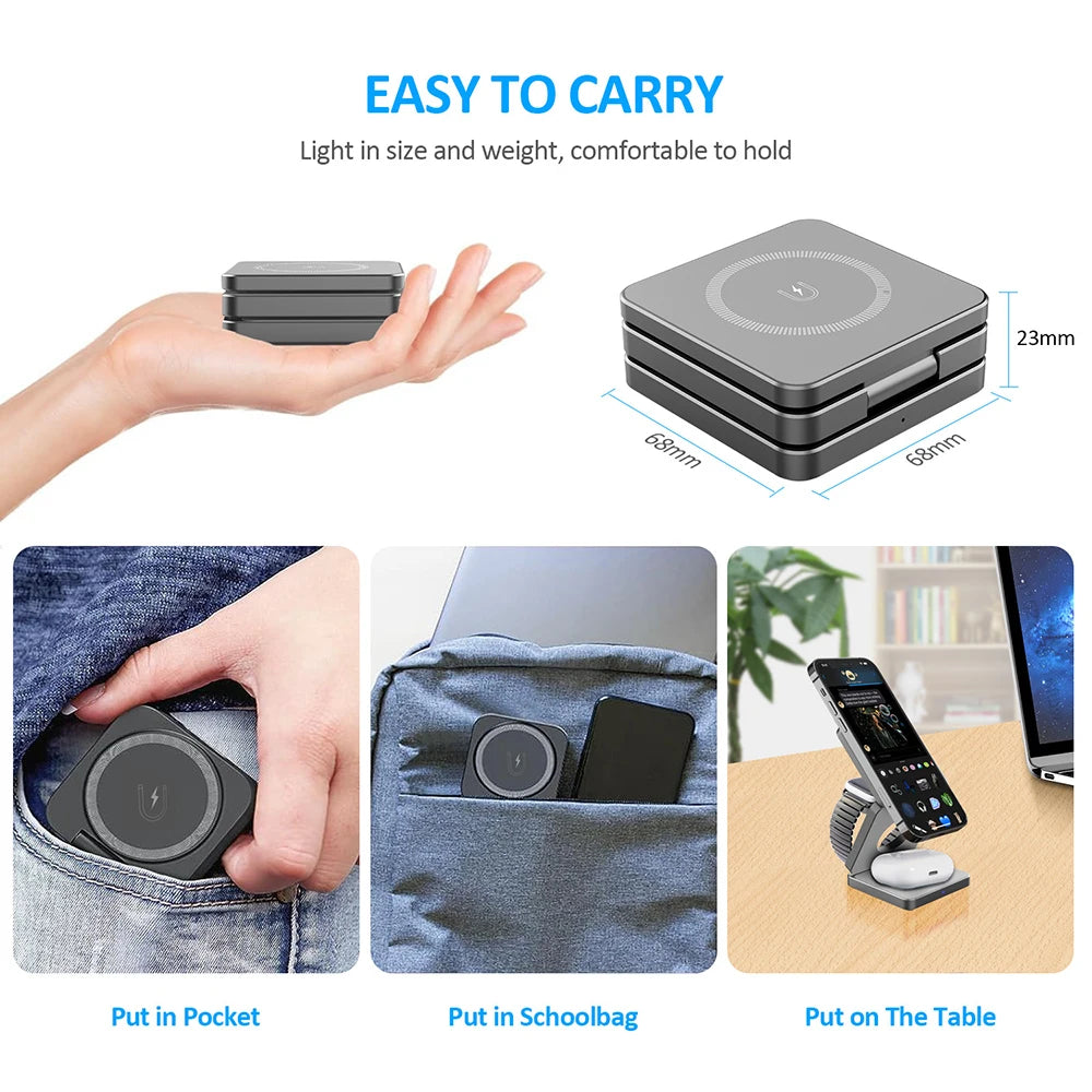 3 in 1 Wireless Charger for Iphone 16 15 Pro 14 13 12 Apple Watch Airpods Magsafe Iphone Charger Stand Fast Wireless Charging