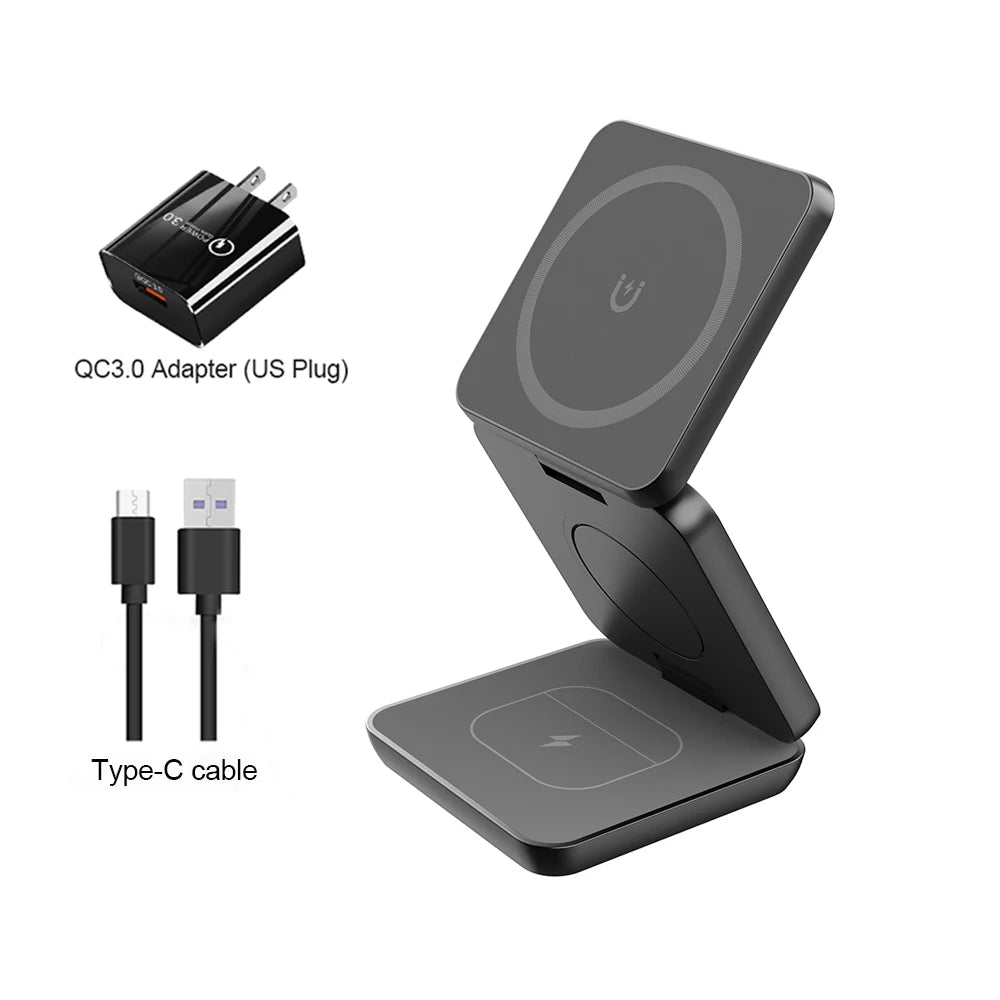 3 in 1 Wireless Charger for Iphone 16 15 Pro 14 13 12 Apple Watch Airpods Magsafe Iphone Charger Stand Fast Wireless Charging