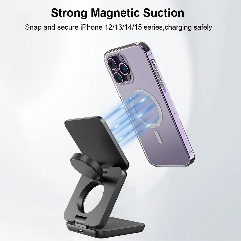 3 in 1 Wireless Charger for Iphone 16 15 Pro 14 13 12 Apple Watch Airpods Magsafe Iphone Charger Stand Fast Wireless Charging