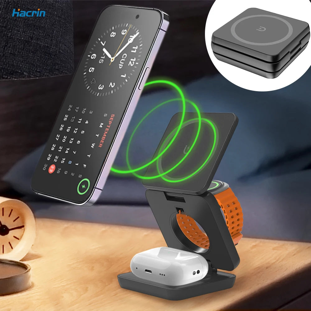 3 in 1 Wireless Charger for Iphone 16 15 Pro 14 13 12 Apple Watch Airpods Magsafe Iphone Charger Stand Fast Wireless Charging